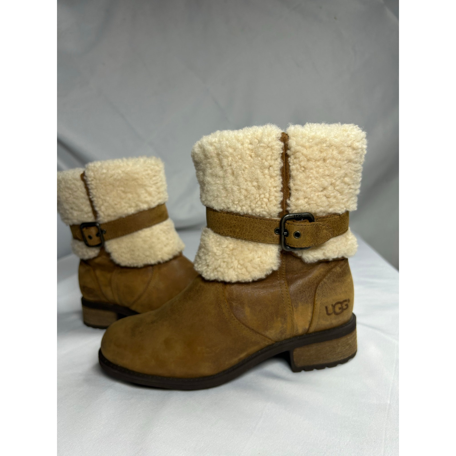 Ugg Australia Blayre Ii Suede Chestnut Brown Sherba Buckle Boot Sz 8 6 Eu 37
